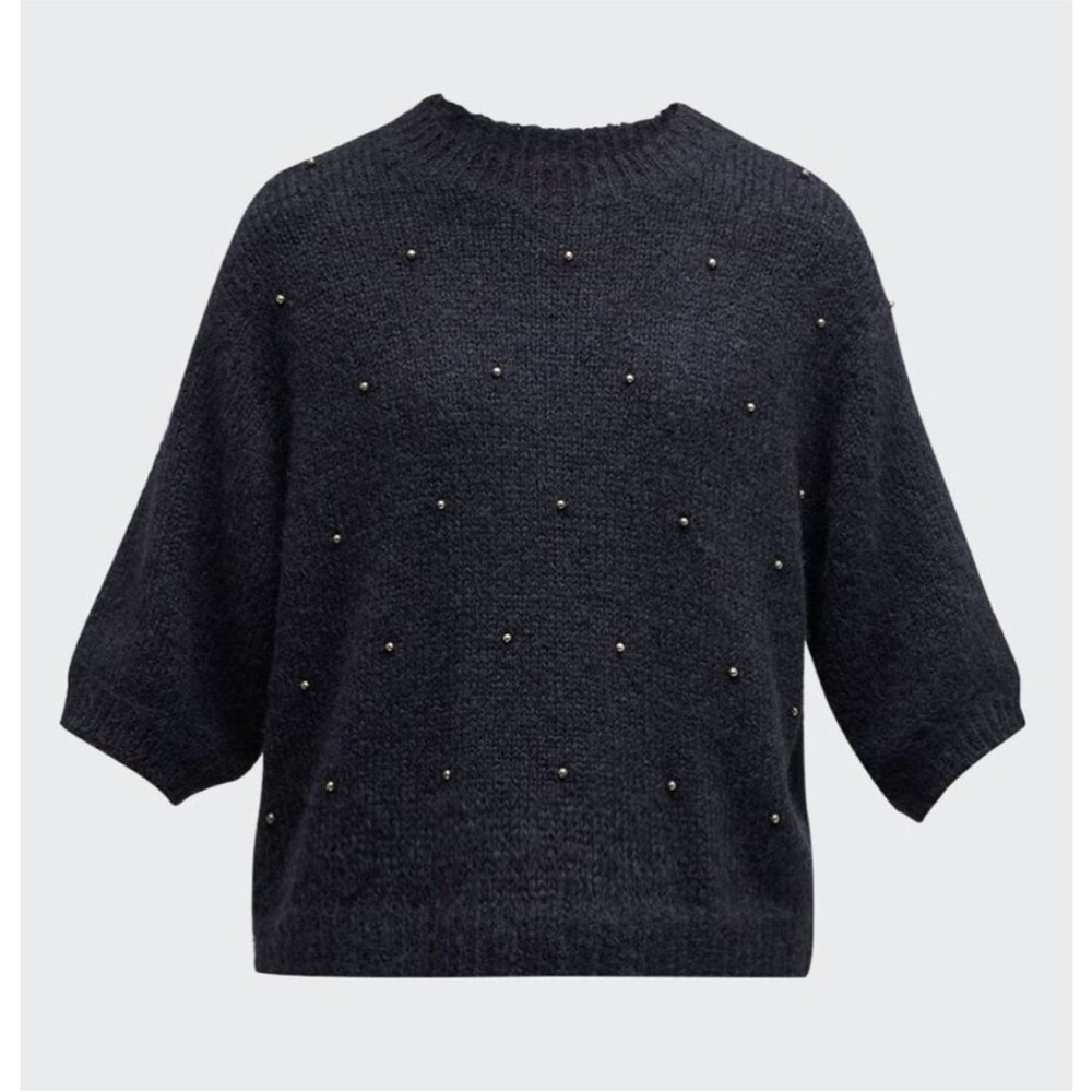 NWT Alpaca Brunello Cucinelli Black Sweater with Gold Accents